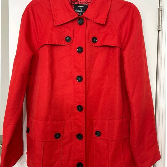Dennis Basso Red Water Resistant Medium Length Rain Coat Size Small - Picture 3 of 13